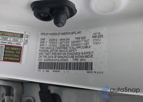 2016 Honda Cr-V Ex from USA, damaged, VIN 5J6RM3H57GL000903